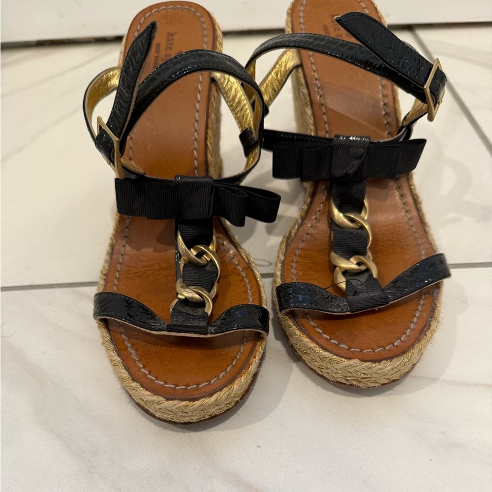 Kate Spade Black and Gold Espadrille Sandals 9.5